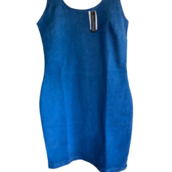 RETROD Dress sleeveless denim stretchy back zip kick pleat Bodycon fitted medium - Picture 5 of 16